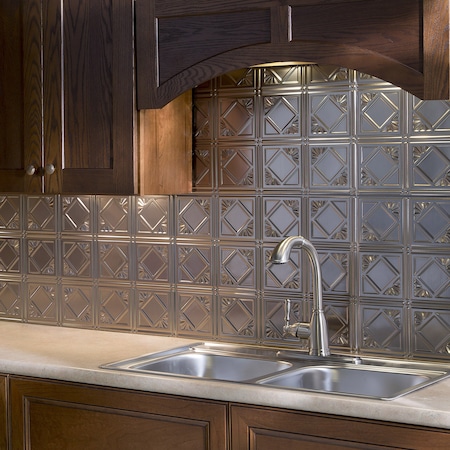 Fasade 18in x 24in Traditional 4 Brushed Nickel Backsplash Panel 5pk MPN:PB5129