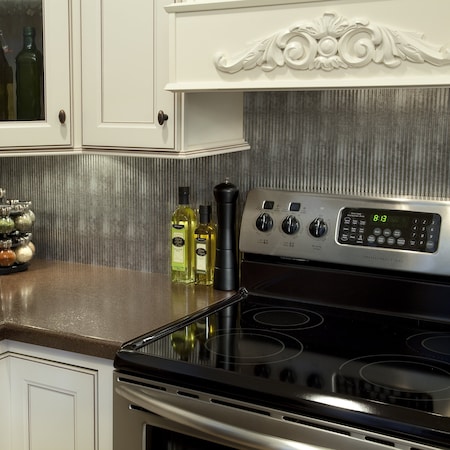 Fasade 18in x 24in Rib Crosshatch Silver Backsplash Panel 5pk MPN:PB5221