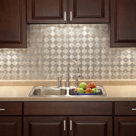 Fasade 18in x 24in Miniquattro Crosshatch Silver Backsplash Panel 5pk MPN:PB5321