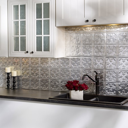 Fasade 18in x 24in Traditional 10 Brushed Aluminum Backsplash Panel 5pk MPN:PB5708