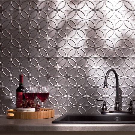 Fasade 18in x 24in Rings Argent Silver Backsplash Panel 5pk MPN:PB6109