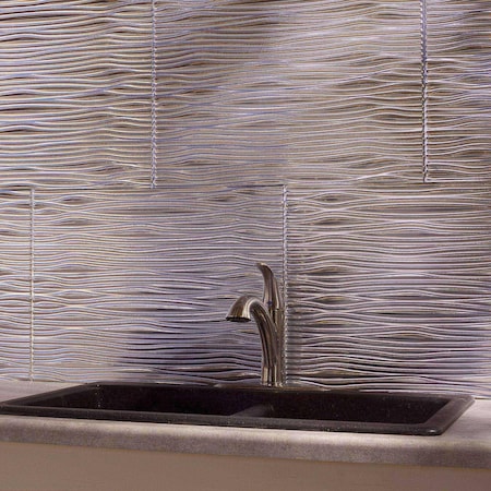 Fasade 18in x 24in Waves Brushed Aluminum Backsplash Panel 5pk MPN:PB6508