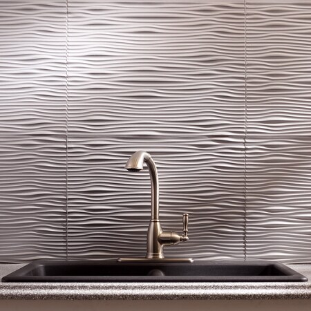 Fasade 18in x 24in Waves Argent Silver Backsplash Panel 5pk MPN:PB6509