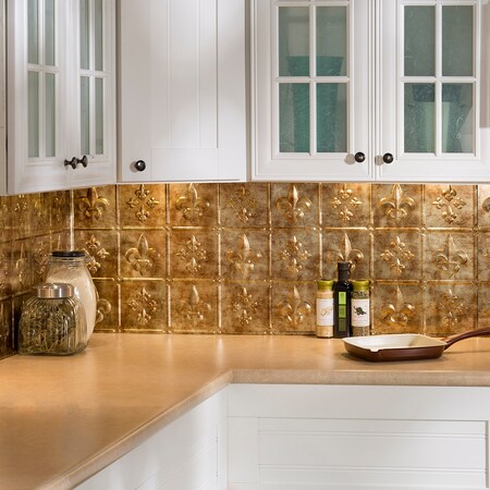 Fasade 18in x 24in Fleur-de-lis Bermuda Bronze Backsplash Panel 5pk MPN:PB6617