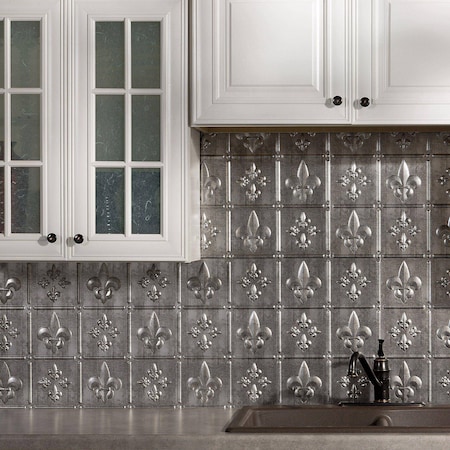 Fasade 18in x 24in Fleur-de-lis Crosshatch Silver Backsplash Panel 5pk MPN:PB6621
