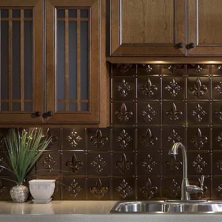 Fasade 18in x 24in Fleur-de-lis Oil Rubbed Bronze Backsplash Panel 5pk MPN:PB6626