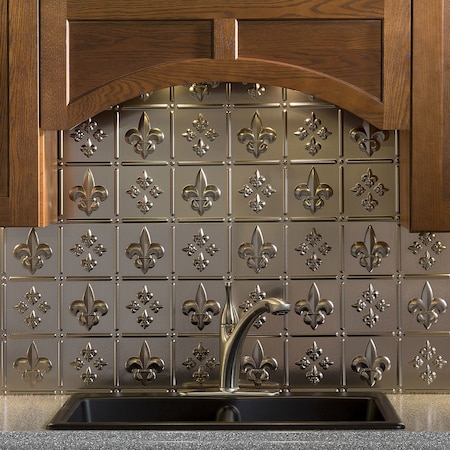 Fasade 18in x 24in Fleur-de-lis Brushed Nickel Backsplash Panel 5pk MPN:PB6629