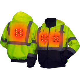 Pyramex® RJ31H Hi-Vis Heated Waterproof Bomber Jacket Type R ANSI Class 3 XL Lime RJ3110HXL