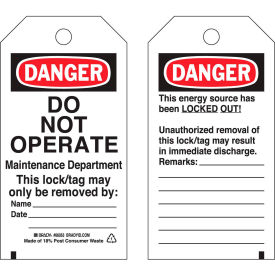 Brady® 66053 Lockout Tag- Danger Do Not Operate Heavy Duty Polyester Encapsulated 25/Pack 66053