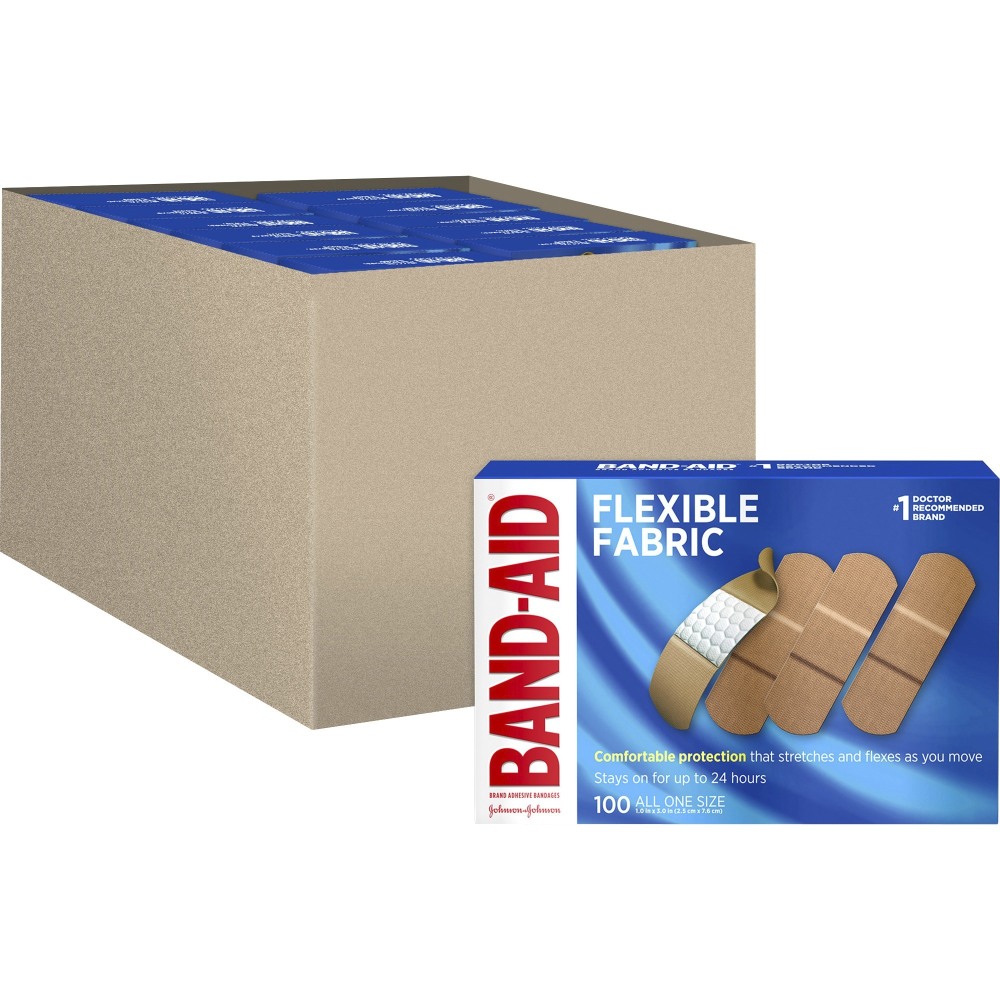 Band-Aid Flexible Fabric Adhesive Bandage, 1in, Beige, 100/Box, Case Of 12 Boxes MPN:4444CT