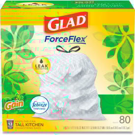 Glad® ForceFlex Kitchen Drawstring Trash Bags 13 gal Gain Original Scent White 80/BX 78900BX