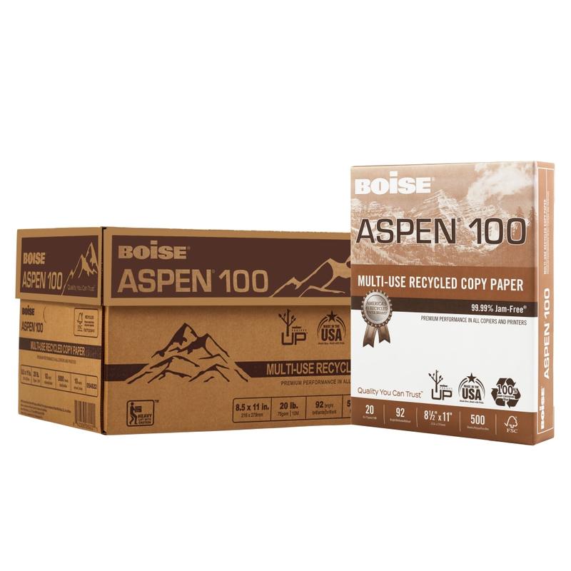 Boise ASPEN 100 Multi-Use Printer & Copy Paper, 10 Reams, White, Letter Size, 200000 Sheets Per Pallet, 20 Lb, 92 Brightness - 054922-519SKD MPN:054922-519SKD