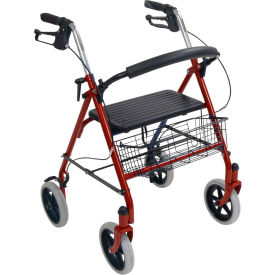 Drive Medical 10257RD-1 4-Wheel Walker Rollator with Fold Up Removable Back Support Red 10257RD-1
