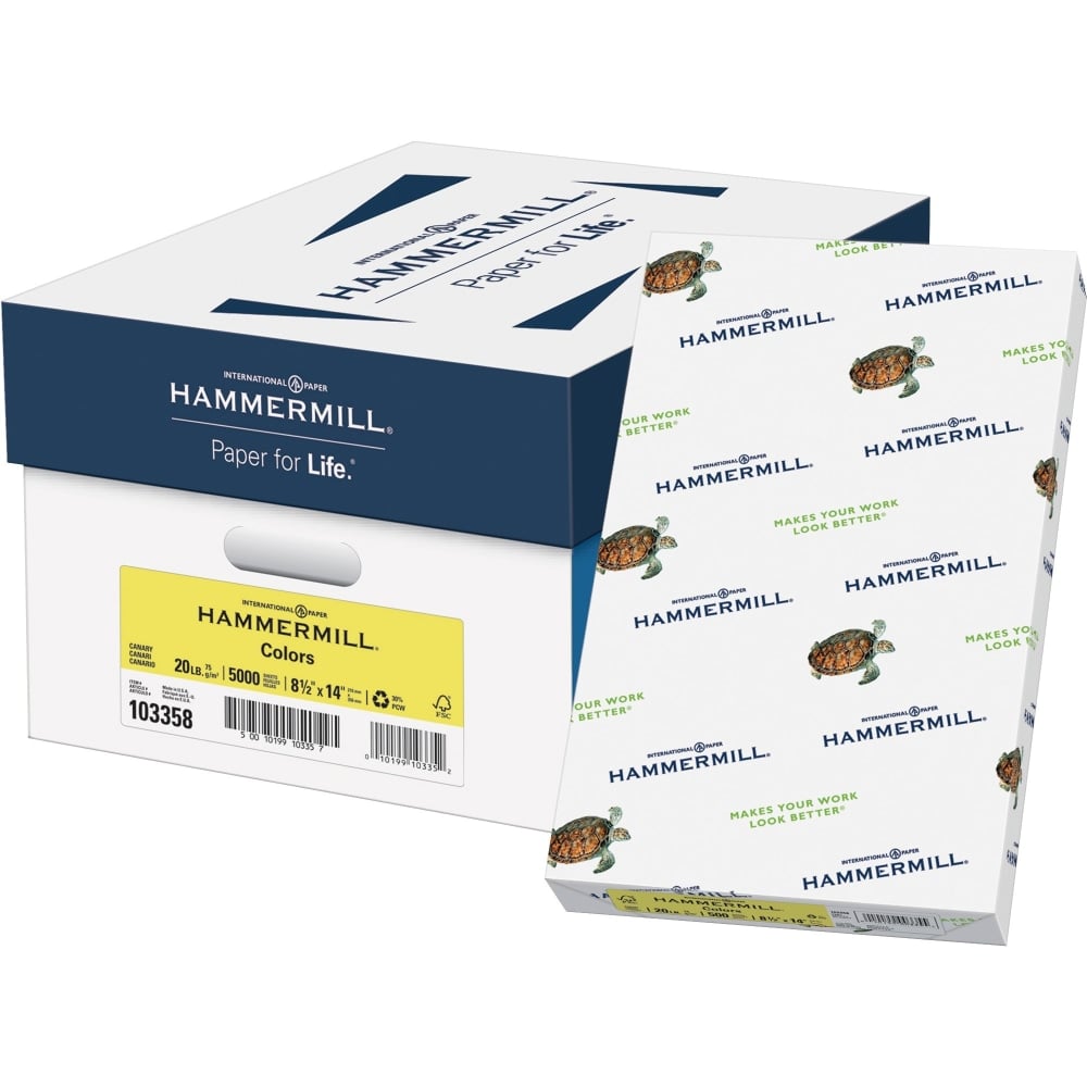 Hammermill Colors Printer & Copy Paper, 10 Reams, Canary, Legal (8.5in x 14in), 5000 Sheets Per Case, 20 Lb MPN:103358CT