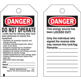 Brady® 66062 Lockout Tag- Danger Do Not Operate 2 Sided Polyester 25/Pack 66062