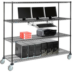 Nexel™ 4-Shelf Mobile Wire Computer LAN Workstation w/ Keyboard Tray 72
