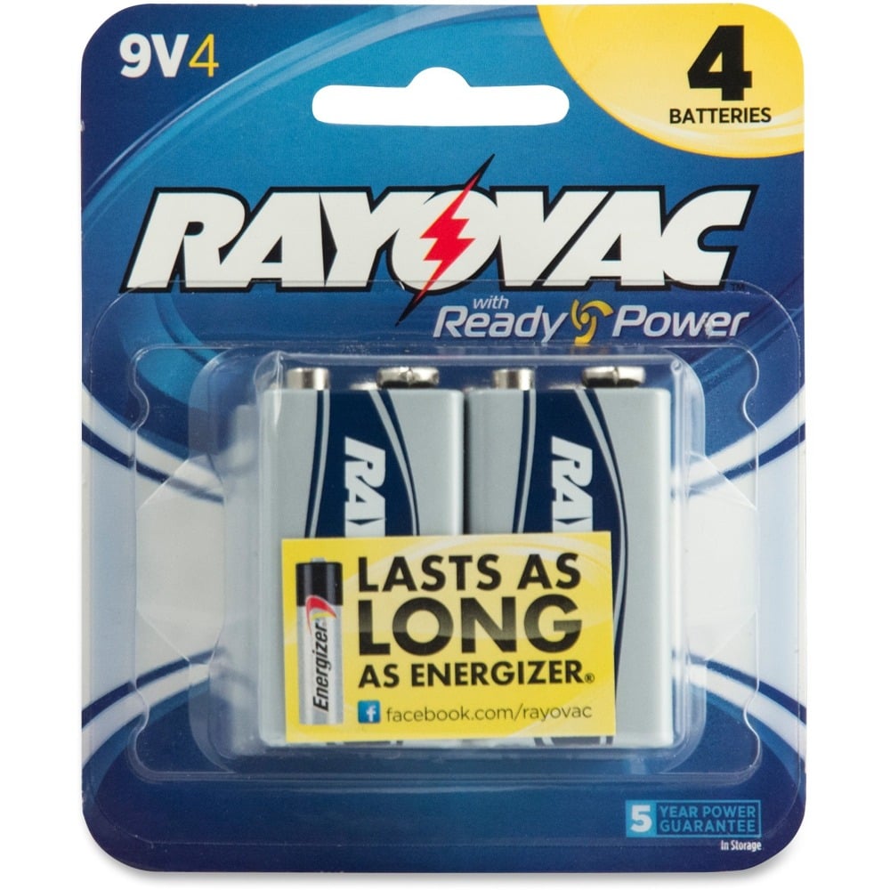 Rayovac Alkaline 9 Volt Battery - For Multipurpose - Proprietary Battery Size - 9 V DC - 4 / Pack (Min Order Qty 3) MPN:A16044C