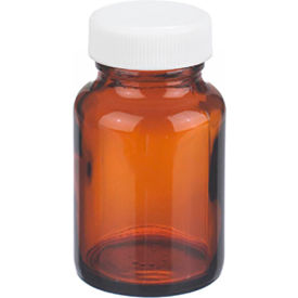 Wheaton® 2 oz Amber Wide Mouth Packer Bottles Vinyl Lined Caps Bulk Case of 216 W216955