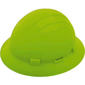 ERB® Americana Full Brim Hard Hat w/ Accessory Slots 4-Point Side-Lock Suspension Hi-Viz Lime WEL19390HL - Pkg Qty 12