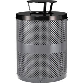 GoVets™ Outdoor Perforated Steel Trash Can With Rain Bonnet Lid 36 Gallon Gray 927GY261