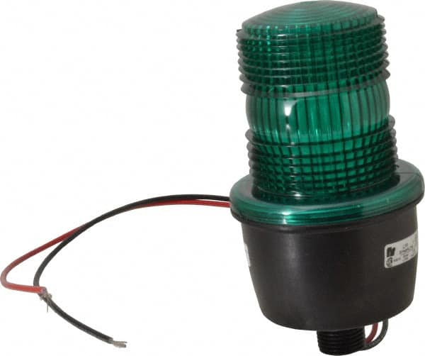 Low Profile Mini Strobe Light: Green, Pipe Mount, 12 to 48VDC MPN:LP3M-012-048G