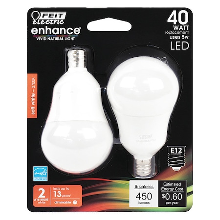 LED, 5 W, A15, Candelabra Screw (E12), PK2 MPN:BPA1540C/927CA/2