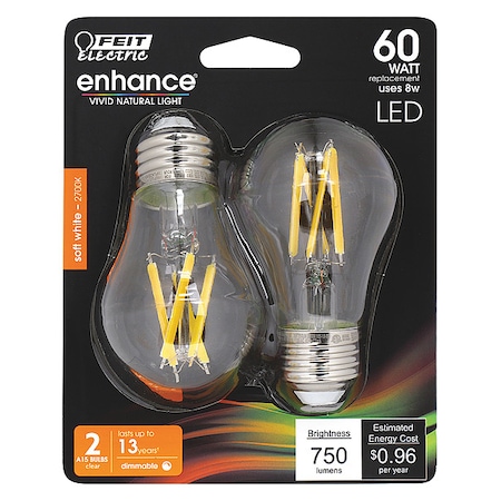 LED, 8 W, A15, Medium Screw (E26), PK2 MPN:BPA1560927CAFIL/2/RP
