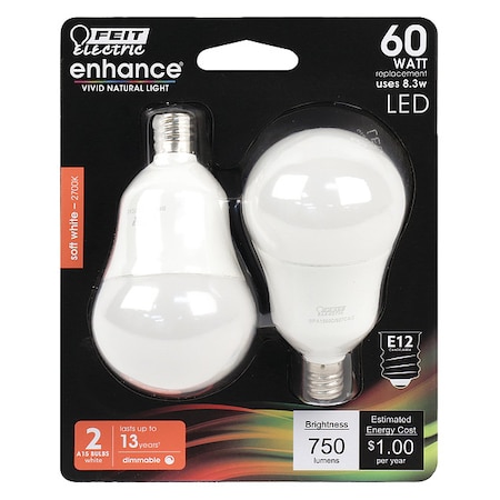 LED, 8.3 W, A15, Candelabra Screw (E12), PK2 MPN:BPA1560C/927CA/2