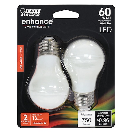 LED, 8 W, A15, Medium Screw (E26), PK2 MPN:BPA1560W927CAFIL2/RP
