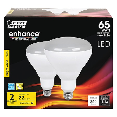 LED, 9.4 W, BR40, Medium Screw (E26), PK2 MPN:BR40DM/930CA/2