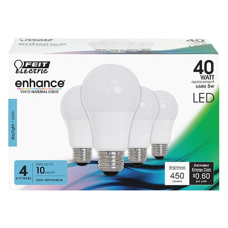 LED, 5 W, A19, Medium Screw (E26), PK4 MPN:OM40/950CA10K/4