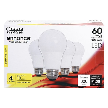 LED, 8.8 W, A19, Medium Screw (E26), PK4 MPN:OM60/930CA10K/4