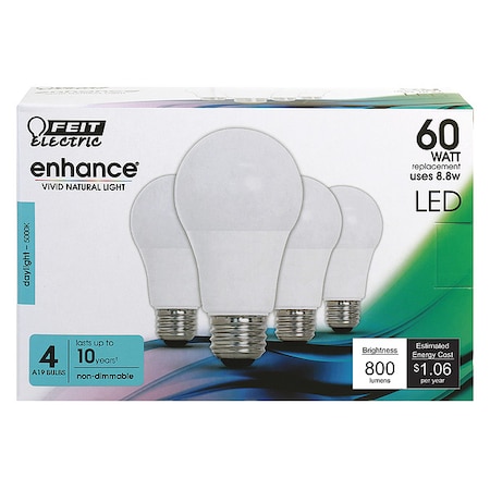 LED, 8.8 W, A19, Medium Screw (E26), PK4 MPN:OM60/950CA10K/4