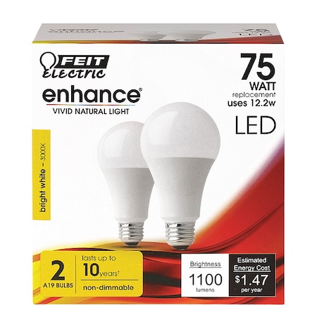 LED, 12.2 W, A19, Medium Screw (E26), PK2 MPN:OM75/930CA10K/2