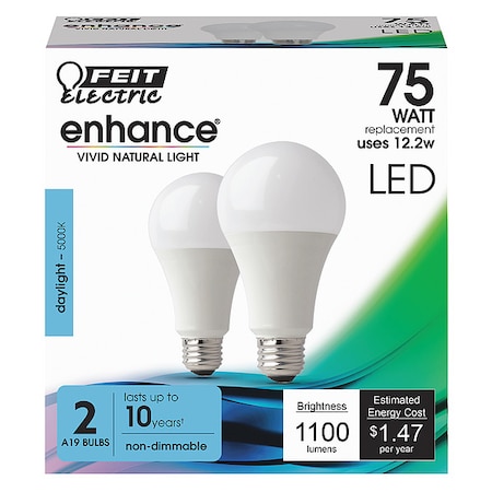 LED, 12.2 W, A19, Medium Screw (E26), PK2 MPN:OM75/950CA10K/2