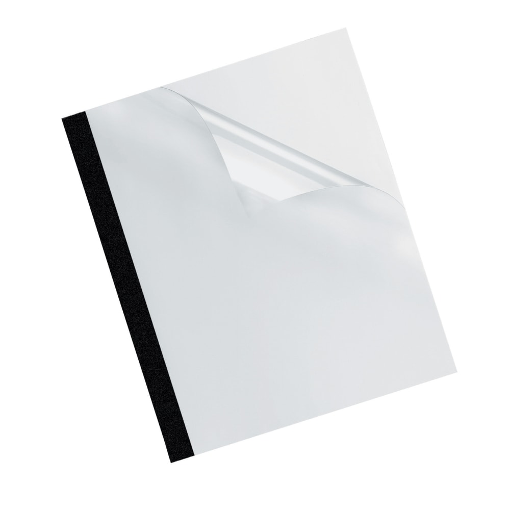 Fellowes PVC/Linen Thermal Binding Covers, 11 1/8in x 9 3/4in, 120-Sheet Capacity, Clear/Black, Pack Of 10 (Min Order Qty 2) MPN:5256601