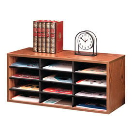 Fellowes® 12-Section Compartment Sorter Melamine Laminated Medium Oak 25400