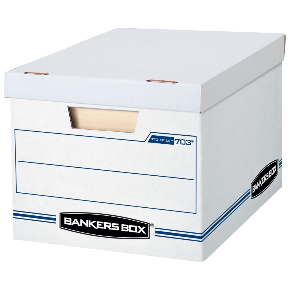 Bankers Box Stor/File Standard-Duty Storage Boxes, Letter/Legal Size, 15in x 12in x 10in, White/Blue, Case Of 12 - 00703 MPN:00703