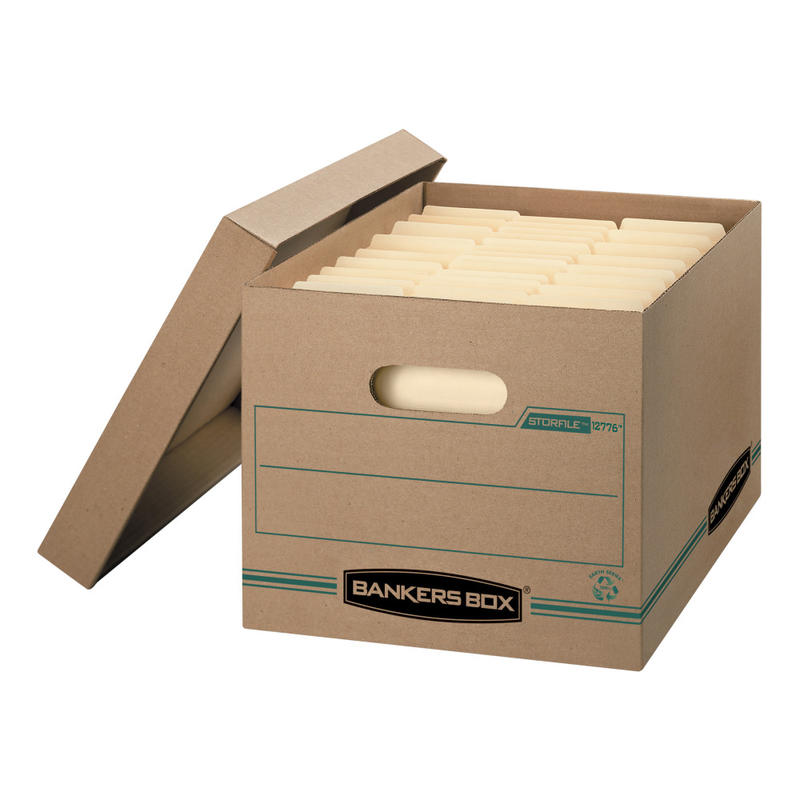Bankers Box Stor/File Standard-Duty Storage Boxes, Letter/Legal Size, 15in x 12in x 10in, Kraft/Green, Case Of 12 - 1277601 MPN:1277601