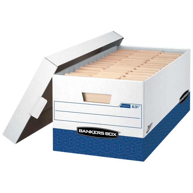 Bankers Box Presto Heavy-Duty Storage Boxes, Letter Size, 24in x 12in x 10in, White/Blue, Case Of 12 - 0063610 MPN:0063101