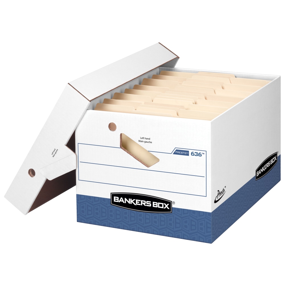 Bankers Box Presto Heavy-Duty Storage Boxes, Letter/Legal Size, 15in x 12in x 10in, White/Blue, Case Of 12 - 63601 MPN:63601