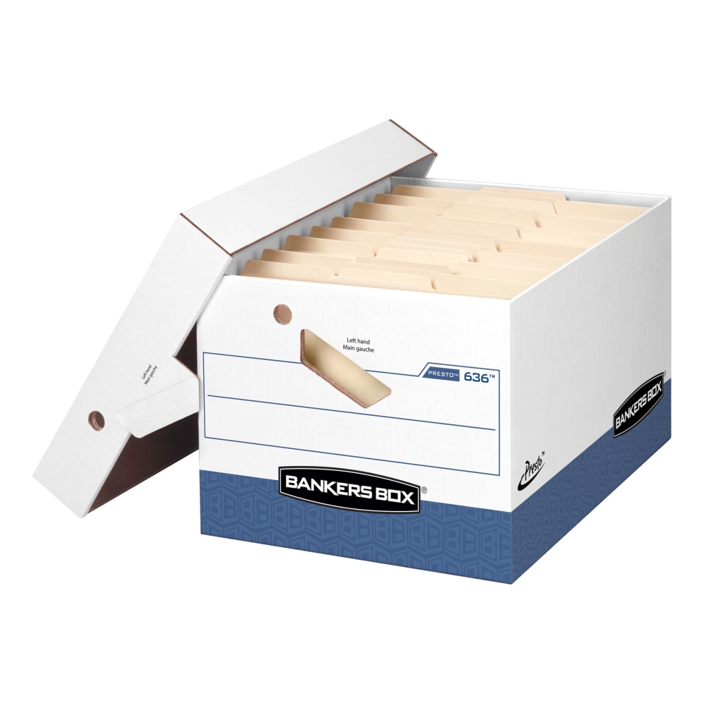 Bankers Box Presto Heavy-Duty Storage Boxes, Letter/Legal Size, 15in x 12in x 10in, White/Blue, Case Of 4 - 63602 MPN:63602