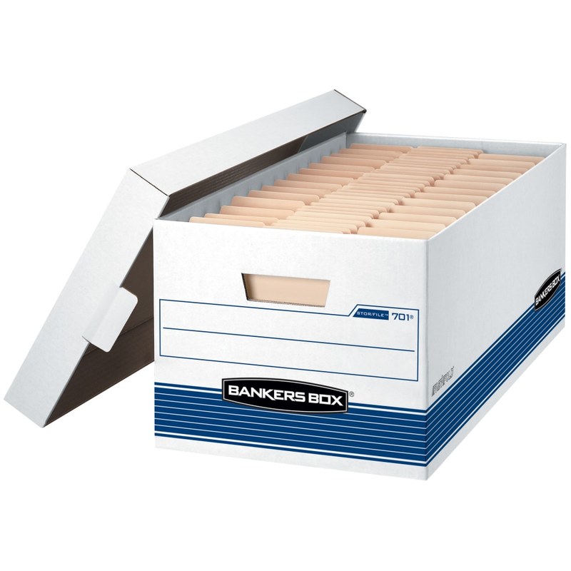 Bankers Box Stor/File Medium-Duty Storage Boxes, Letter Size, 24in x 12in x 10in, White/Blue, Case Of 4 - 70104 MPN:70104