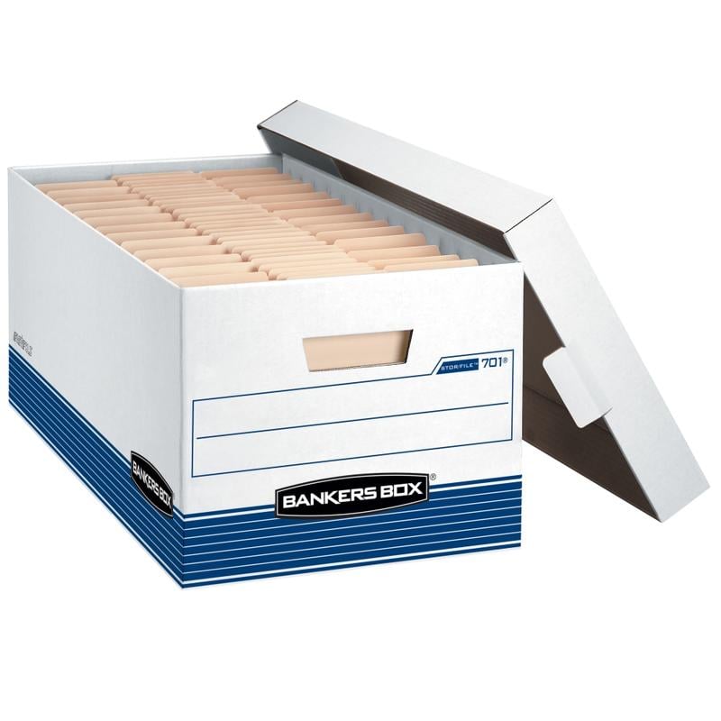 Bankers Box Stor/File Medium-Duty Storage Boxes With Locking Lift-Off Lids And Built-In Handles, Letter Size, 24in x 12in x 10in, 60% Recycled, White/Blue, Case Of 4, 70107 (Min Order Qty 3) MPN:70140FF