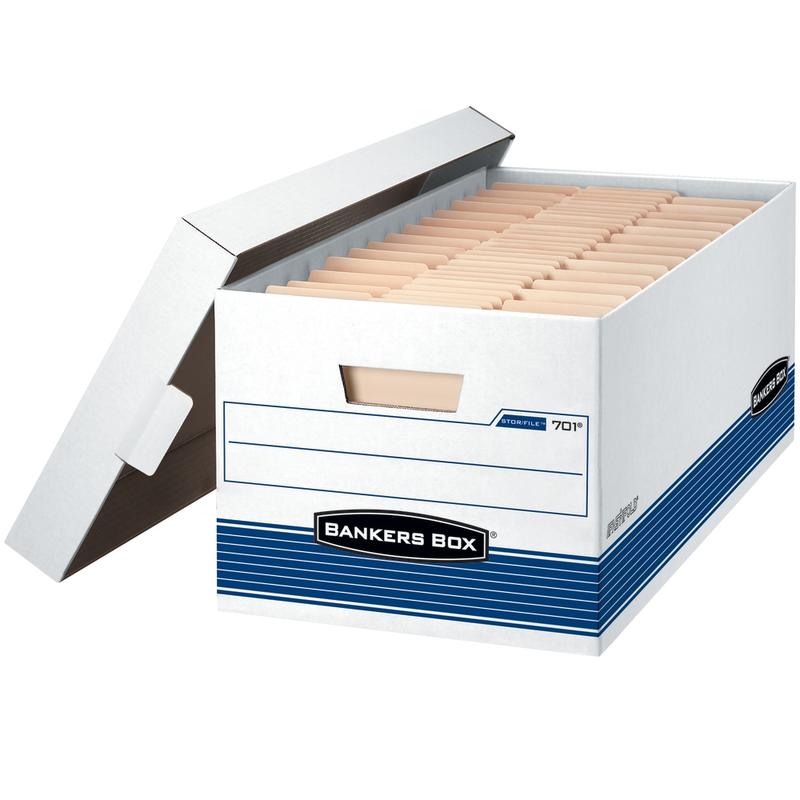 Bankers Box Stor/File Medium-Duty Storage Boxes, Legal Size, 24in x 15in x 10in, White/Blue, Case Of 4 - 70205 MPN:70205