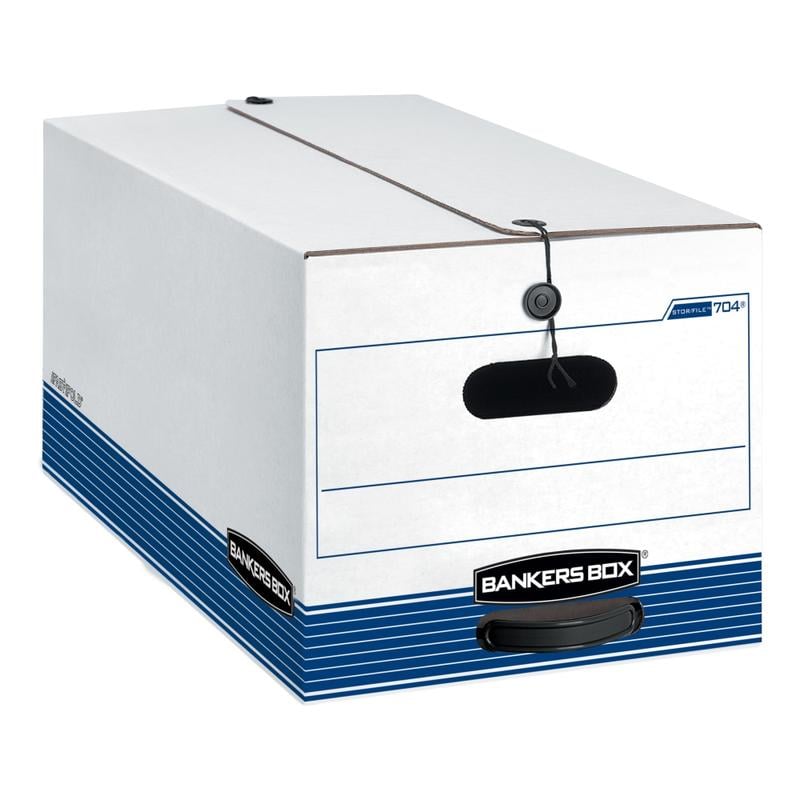 Bankers Box Stor/File Medium-Duty Storage Boxes With Locking Lift-Off Lids And Built-In Handles, Letter Size, 24 x 12in x 10in, 60% Recycled, White/Blue, Case Of 3 (Min Order Qty 3) MPN:0070406