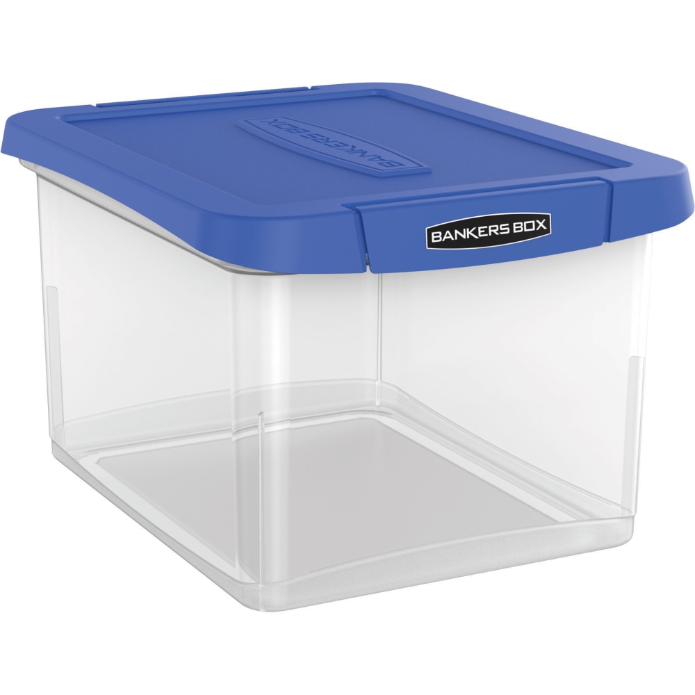 Bankers Box Heavy-Duty Portable Storage File Box, Letter/Legal Size, 10 5/8in x 14 3/16in x 17 3/8in, Clear/Blue MPN:0086201