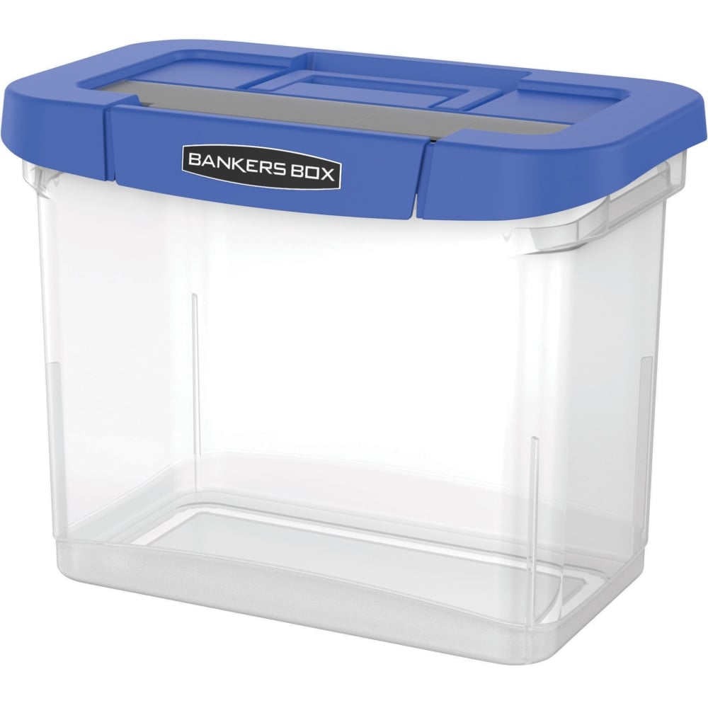 Bankers Box Heavy-Duty Portable Storage File Box, 10 3/4in x 6 3/4in x 11 3/4in, Blue/Clear MPN:0086301