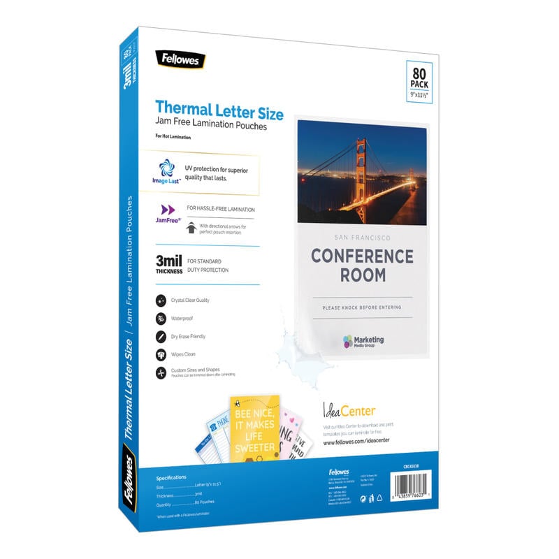 Fellowes ImageLast Laminating Pouches, 9in x 11-1/2in, 3 Mil, Clear, Pack Of 80 Pouches MPN:4503801