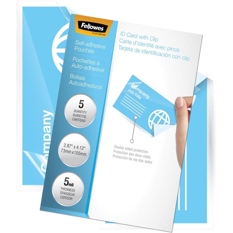 Fellowes Self-Adhesive Pouches - Business Card, 5mil, 5 pack - Laminating Pouch/Sheet Size: 3.88inx 5 mil Thickness - Type G - Glossy - - 5220101 MPN:5220101